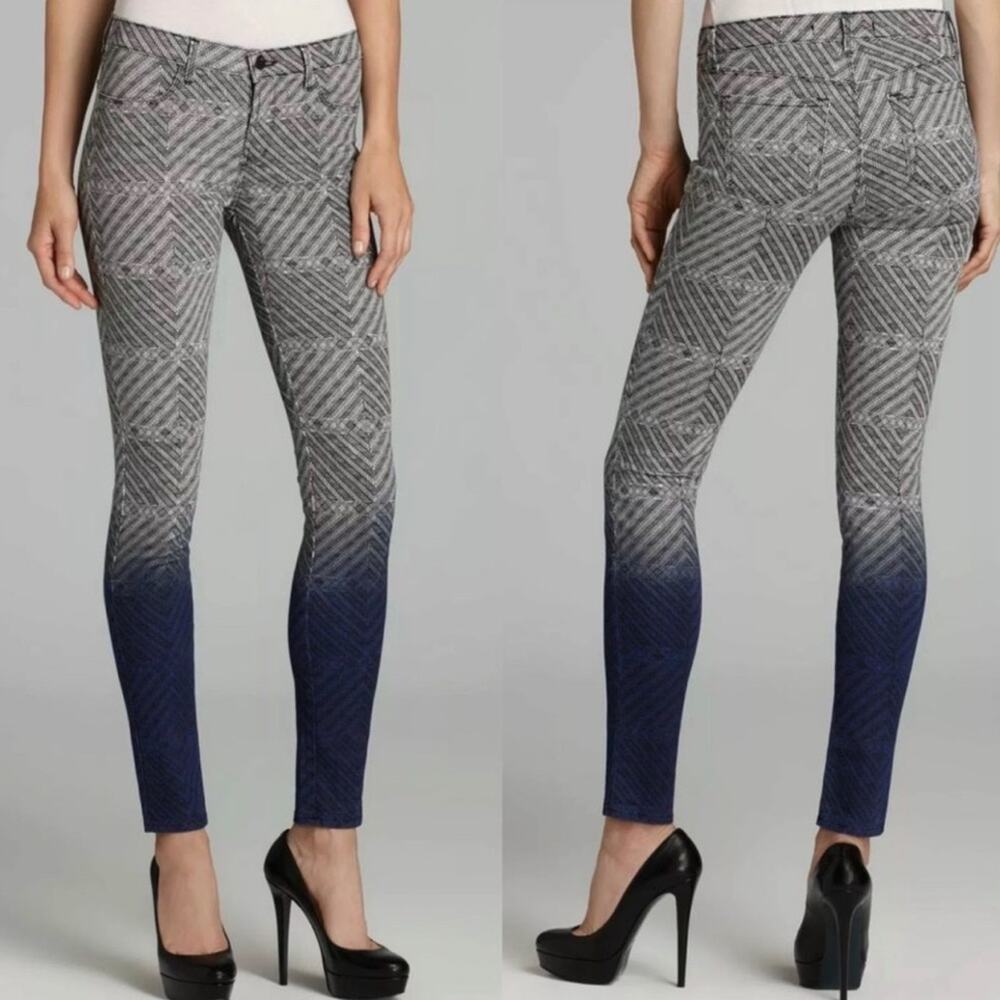 J Brand Ombré Dip Dye Armature Print Super Skinny Jeans 26 Art Deco Maximalist